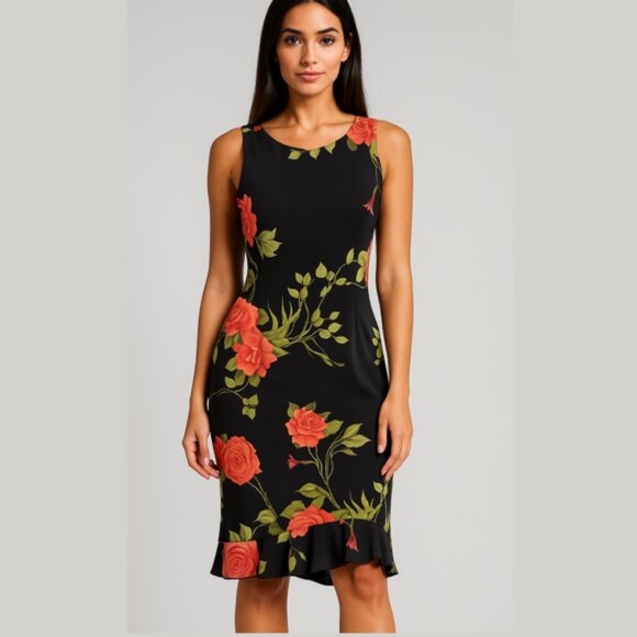 VINTAGE Floral Jessica Knee Length Dress Fairycore Dark Romantic Women's Medium - Picture 1 of 11